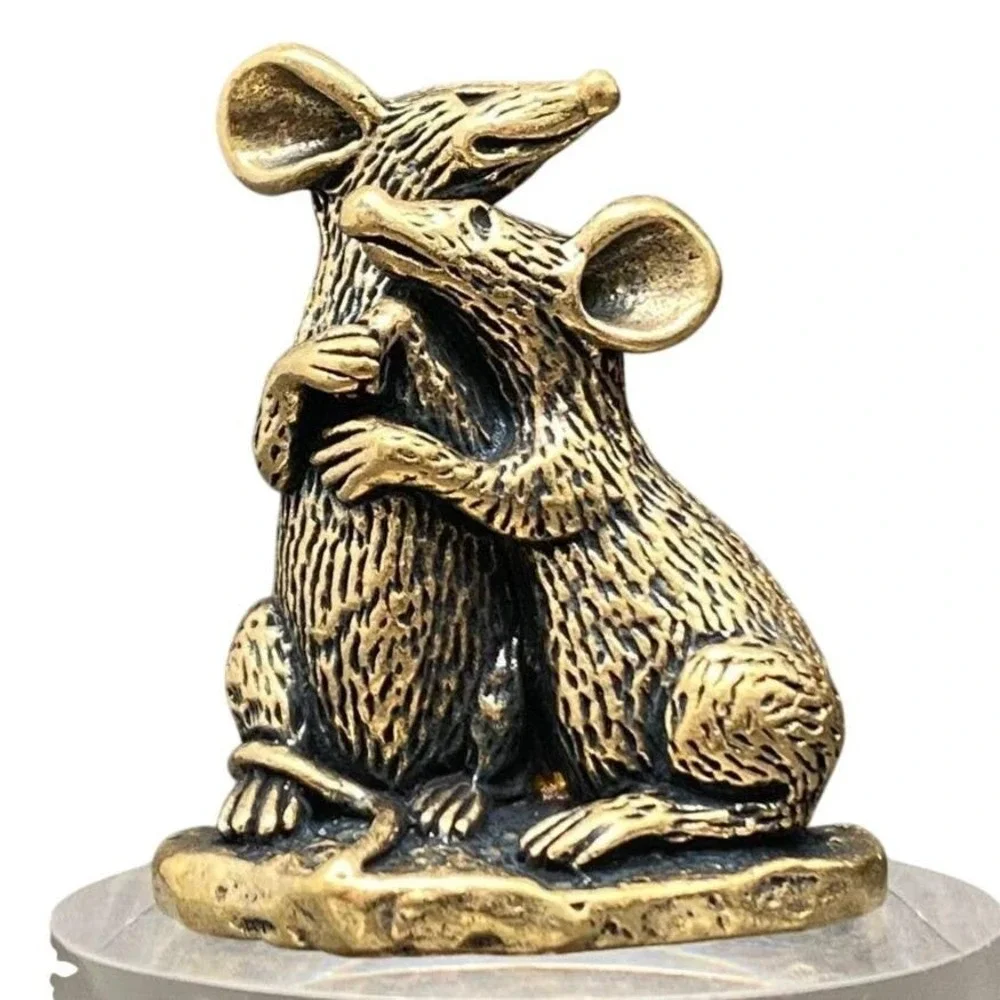 Brass Mouse Couple Figurine Love Partnership Good Luck Spirit Animal Altar Totem